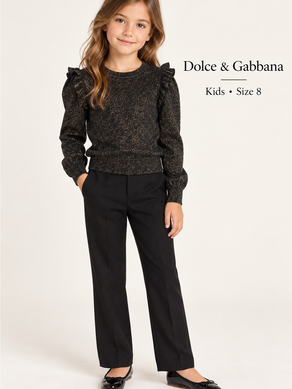 Dolce & Gabbana shimmer Black Sweater with Gold Sparkle Ruffle Shoulders